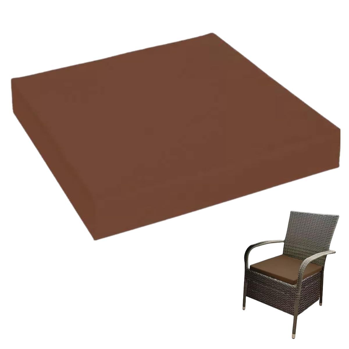 4cm Thick Waterproof Chair Cushion Removable Zipped Cover Foam Seat Pad for Kitchen, Dining Room, Garden Patio & Rattan Furniture (Brown, 22" x 22" (56 x 56 cm))