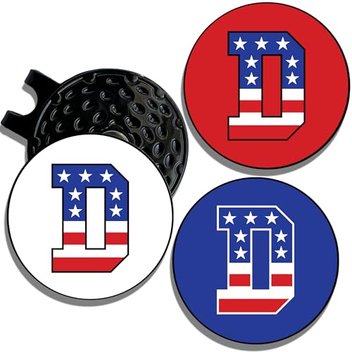 Wolf Golf Towels Golf Ball Marker Hat Clip | USA Monogram | 1 Magnetic Clip + 3 Ball Markers | Patriotic Golf Accessories for Men & Women