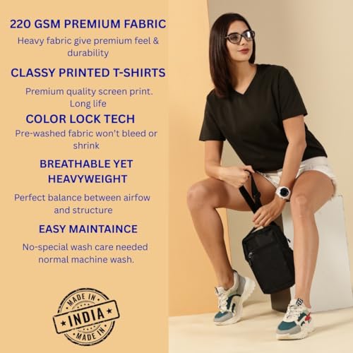Image of Women's Pure Cotton Relaxed Fit V-Neck Half Sleeve T-Shirt | Gym Wear Casual Look T-Shirt | Regular Fitting with Comfort Wear for Women