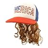 USA Mullet Hat Brown Wig Merica Redneck 4th of July All American Costume