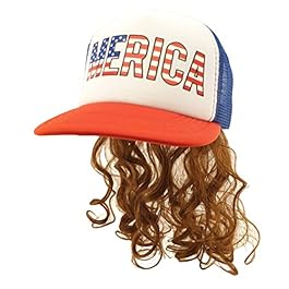 HandinHandCreations USA Mullet Hat Brown Wig Merica Redneck 4th of July All American Costume One Size Fits All – Cotton Hat