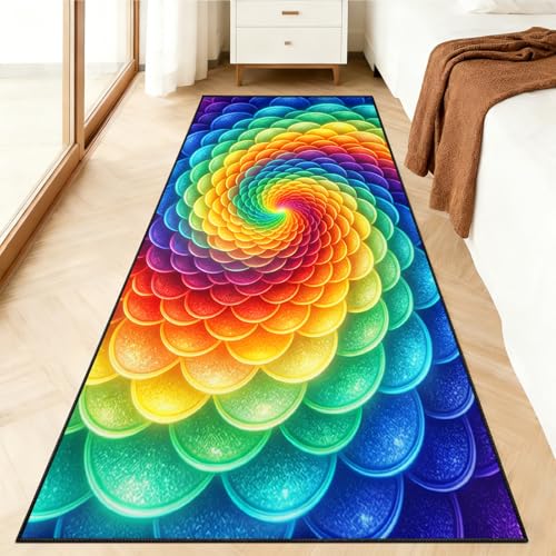 KUKEEUA Colorful Rug for Hallways 2.6x10ft, Bohemian Abstract Rug for Runner, Vibrant Colorful Runner Rugs Non Slip Washable - Exciting Abstract Decorative Carpete