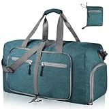 Dimayar 40L Travel Duffle Bag for Men Women - Foldable Duffel Bag with Shoes Compartment - Overnight Bags Waterproof & Tear Resistant(Green)