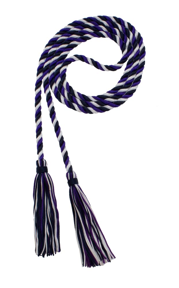 Tassel Depot Graduation Honor Cord - Navy/Purple/White - Every School Color Available - Made In Usa