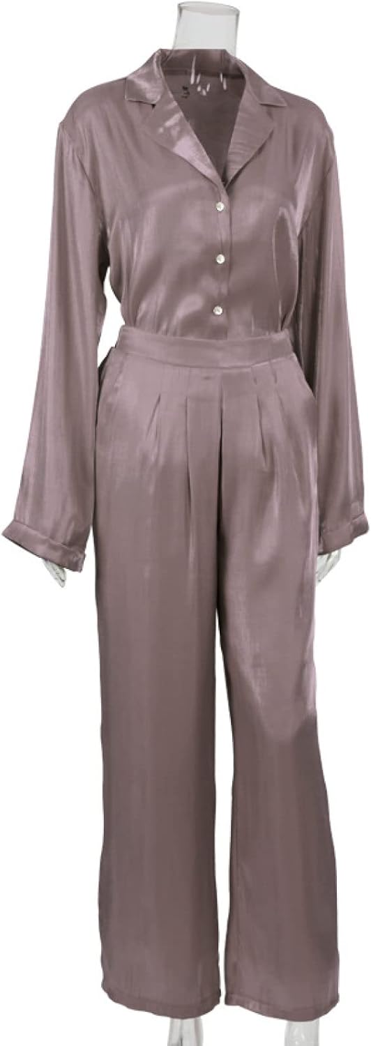 Women Sexy Satin V-Neck Pajamas Sets - 2Pcs Novelty Shirt Nightwear+High Waist Sleep Pants Suit Sleepwear Summer Lounge Wear Intimate Lingerie Soft Jogging Homewear For Adults Outfits Suit ( Color : P