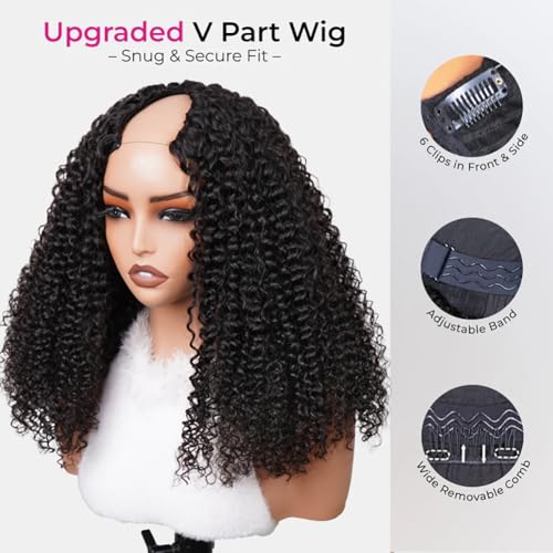 Image of ISEE V Part Human Hair Half Wig Kinky Curly U Part Wig for Women 18 Inch