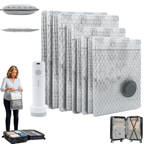 X7 Cordless Travel Vacuum Bag Set, Travel Vacuum Bags for Luggage, Vacuums Storage Seal Bag for Clothing, Vacuums Bags for Travels with Rechargeable Air Pump, For Space Saver (9Pcs/3S + 3M + 3L)