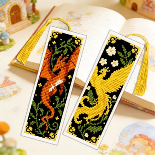 Image of ACRNIGHEET 6PCS Cross Stitch Bookmark Kit for Beginner Fairy Tale Stamped Cross Stitch Kits Needlepoint Kit for Adults DIY Tassel Embroidery Bookmark Kits with Instructions Craft Gift 8.5 inchx3 inch 11CT