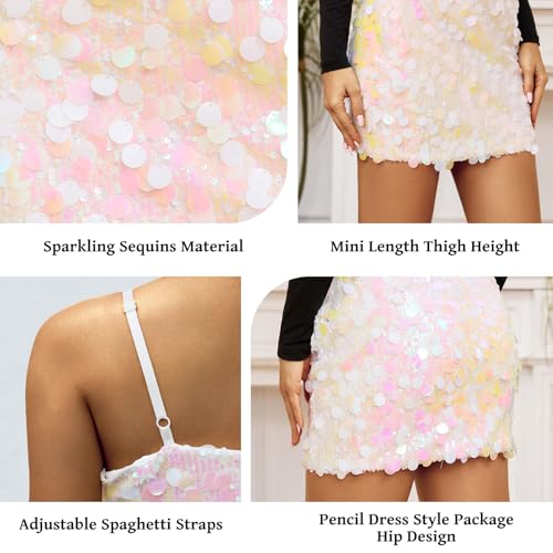 Image of Waist Wow Sequin Dress for Women Spaghetti Strap Sexy Dresses Glitter Sparkly Mini Dress