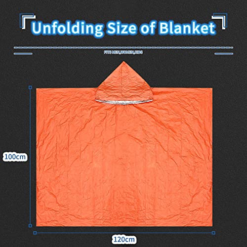 Image of HIKEMAN Emergency Survival Blanket Poncho - Mylar Reflective Rain Poncho with Hood for Outdoor,Camping,Hinking (2pcs-orange)