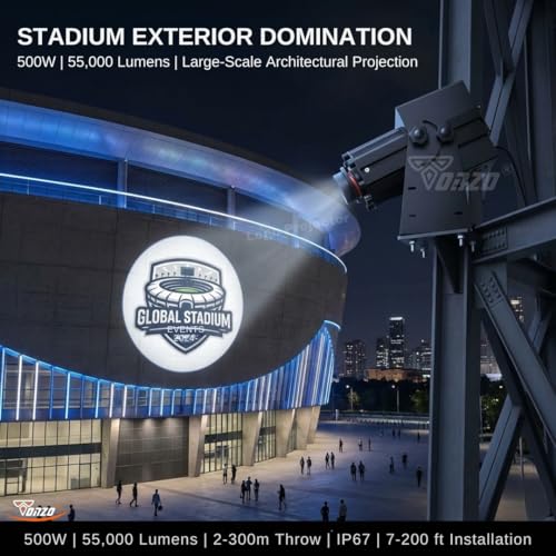 Image of TONZO 500W LED Logo Projector Light, 55000 Lumens, 7-200ft Range, 1 Custom Lens, IP67 Waterproof Outdoor GOBO Projector with Remote, Static & Rotating Signage Light for Shop Event Business Storefront