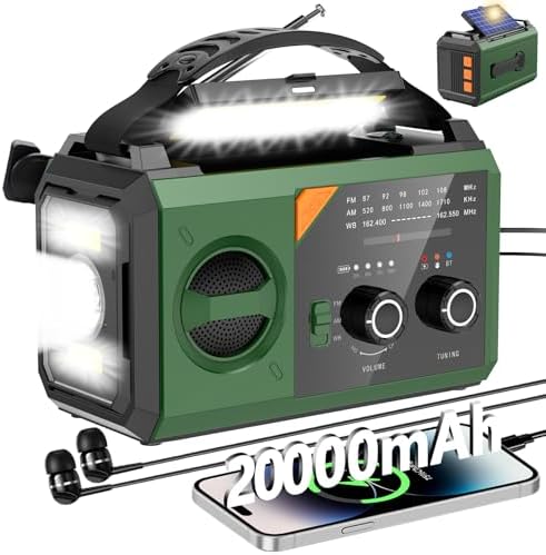 20000mAh Emergency Radio With Solar & Hand Crank - AM/FM/NOAA Weather Radio, Power Bank & Flashlight