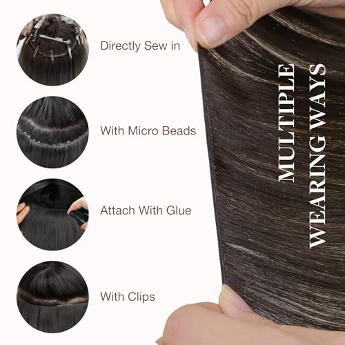 Image of GOO GOO Genius Weft Hair Extensions Human Hair, Sew In Hair Extensions Rooted Remy Weft, 1D /2C /4E Chocolate Dip Color Melt 16inch 50g, Hand Tied Weft Hair Extensions
