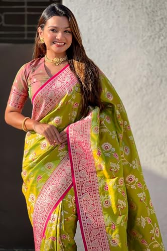 Image of SGF11- Women's Kanjivaram Woven Soft Silk Saree With Blouse Piece
