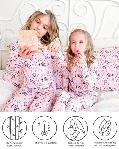 Pink Bamboo Pajamas 2-Piece Lounge Set, Sustainable Pajamas, Long Sleeve, Washable, Cute Jumper Design.2