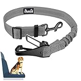 Eyein Hunde Sicherheitsgurt für Auto, Verstellbare Hundegurt fürs Auto mit Elastischer Ruckdämpfung, 3 in 1 reflektierend Hunde Anschnallgurt für alle Hunderassen & Autotypen, 90cm (Grau)