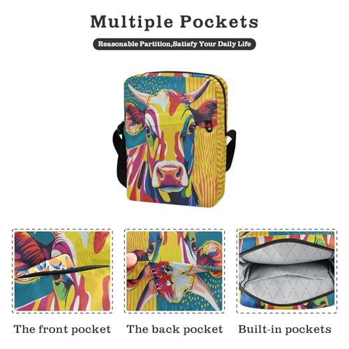 messenger bag crossbody Small Crossbody Bags For Women cross body purses for women Adjustable Strap for outdoor sports outdoor sports- Pop Art Cow2