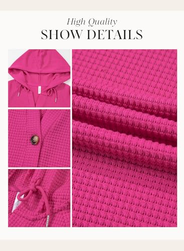 Image of Dokotoo Womens Summer Tops Waffle Knit Short Sleeve Lightweight Drawstring Hoodies Button V Neck Casual Blouses Shirts