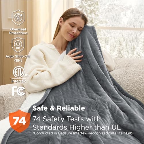 Image of Bedsure Electric Blanket Twin - Soft Flannel Heated Blanket Twin Size, Fast Heating with 6 Time Settings (Up to 10H) & 6 Heat Settings, Warm Gift for Grandma (62x84 inches, Grey)
