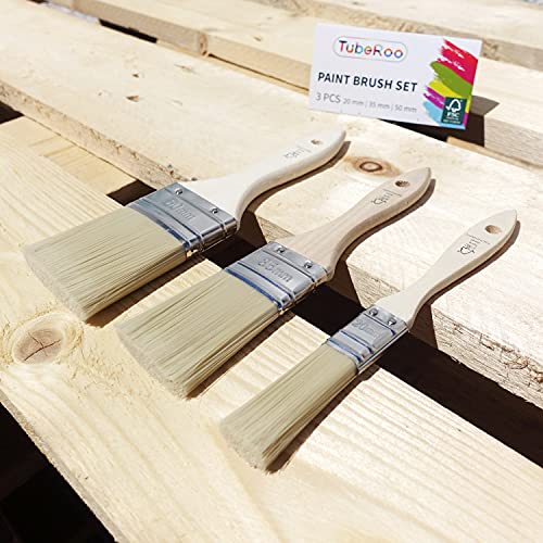 TubeRoo Malerpinsel Set, Pinsel 20 35 50 mm, Flachpinsel Lasurpinsel Lackierpinsel Farbpinsel für Lacke Lasuren Öle Wand-Farben Acryl am Holz Metall
