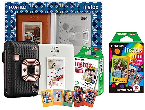 Image of Fujifilm Instax Mini Liplay Hybrid Instant Camera Elite Box Elegant Black, Compact & Fujifilm Instax Mini Rainbow Instant Film (Multi-Color, 10 Photos per Pack)