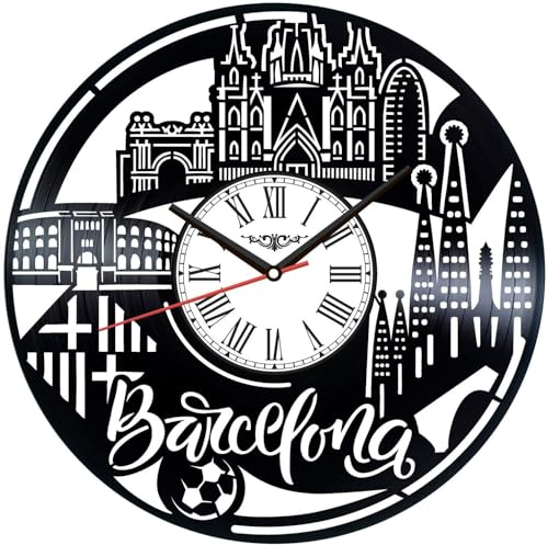 Reloj de pared con diseño de disco de vinilo de Barcelona, estilo retro, silencioso, decoración del hogar, accesorios especiales para el hogar, regalo creativo con personalidad