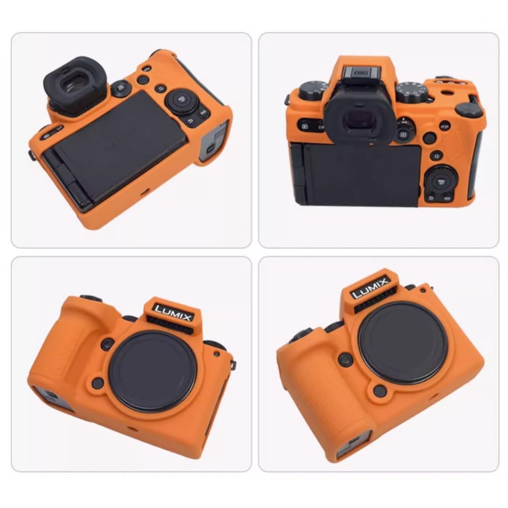 Custodia per fotocamera arancione in morbido silicone antiscivolo texture armatura copertura protettiva per fotocamera mirrorless Panasonic Lumix S5II