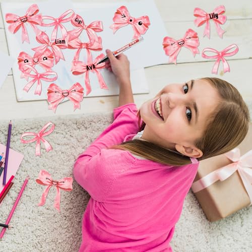 Recortes de glitter de laço rosa - 100 peças de cortes de papel com tema de nó de laço coquete rosa