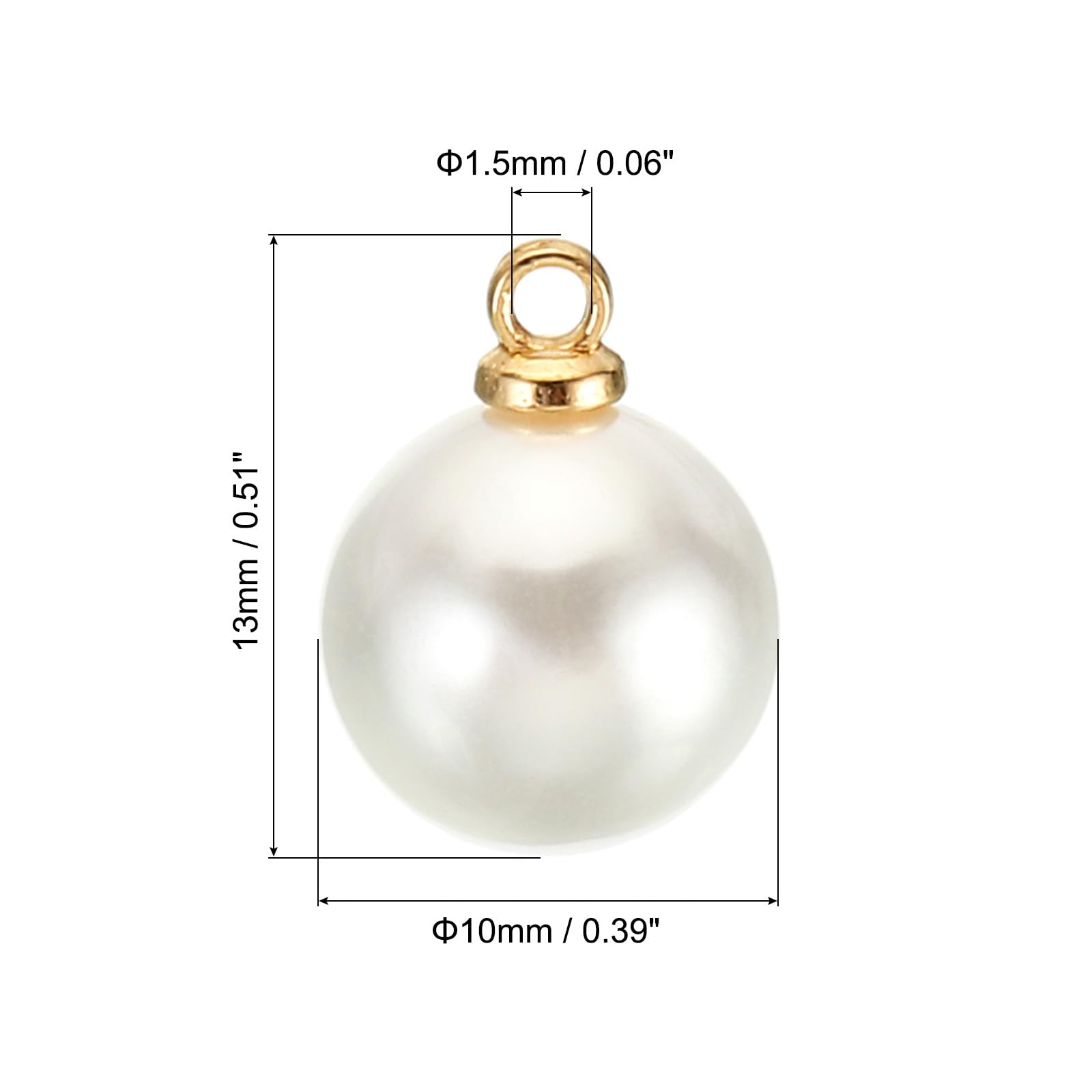 PATIKIL 150Pcs Faux Pearl Charm Pendant, Gold White, 8mm Pearl Charm, DIY Wedding Crafts - Image 2
