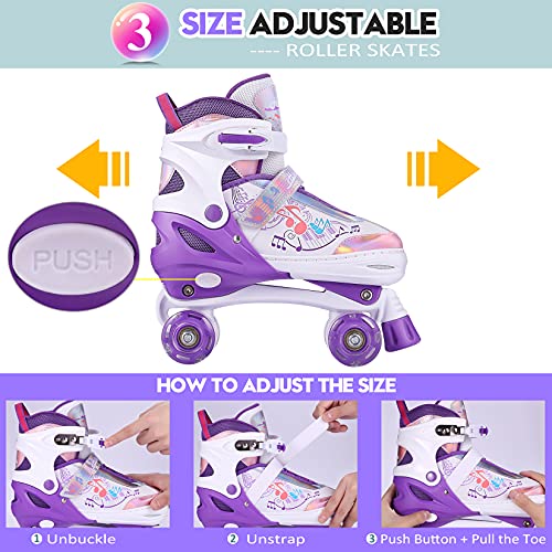 Hikole Girls Roller Skates For Kids, Pink Purple Adjustable Light Up Roller Skates, Perfect Christams Gifts Kids Roller Skates For Girls Boys Ages 6-12 4-6 #TOP1