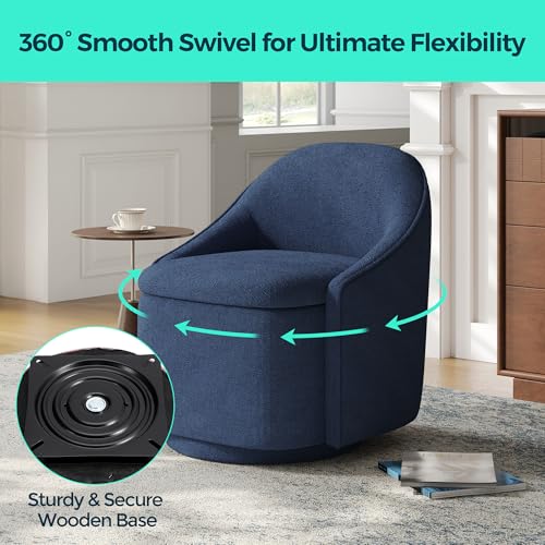 LINSY Swivel Accent Chair Set of 2, Comfy Chenille Barrel Chairs with Storage 360 Swivel Modern Armchair for Living Room Bedroom, Small Boucle Reading Chair for Study Room (Blue) by LINSY - Image 3