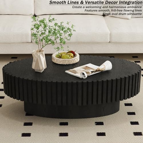 Wxnnx Ovaler Couchtisch Modern Handgefertigt mit Fluted Design und Stabilem Sockel Ellipsen Trommeltisch für Wohnzimmer Kleine Räume, Einfacher Aufbau – Bild 6
