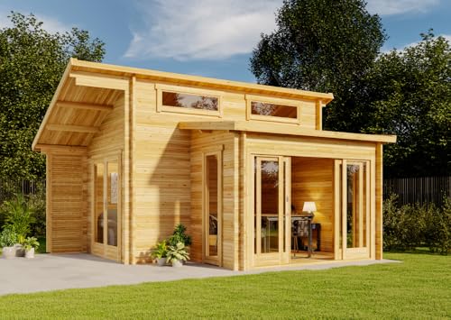 Alpholz Gartenhaus Lausitz-40 ISO mit Schiebetür aus Holz in braun Holzhaus Wandstärke: 40 mm Blockbohlenhaus