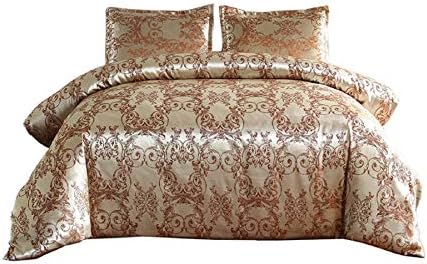A Nice Night Bedding European Paisley Damask Design Jacquard Duvet Cover Set Queen,Champagne