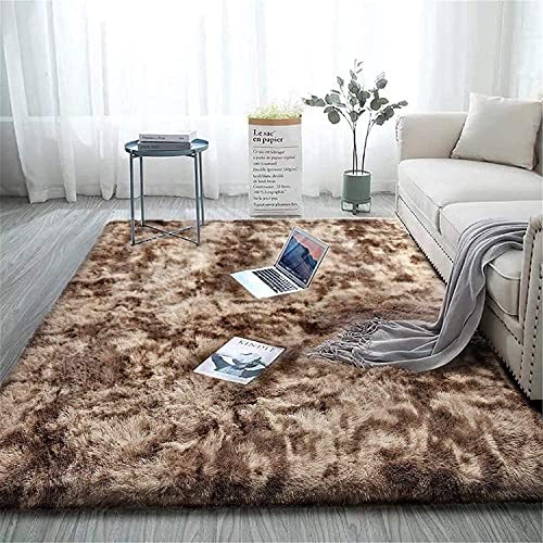 Image of Rectangular Shaggy Carpet | Silk Touch Soft Fluffy Rug for Living Room & Bedroom | Beige Mixture | 3x5 Feet