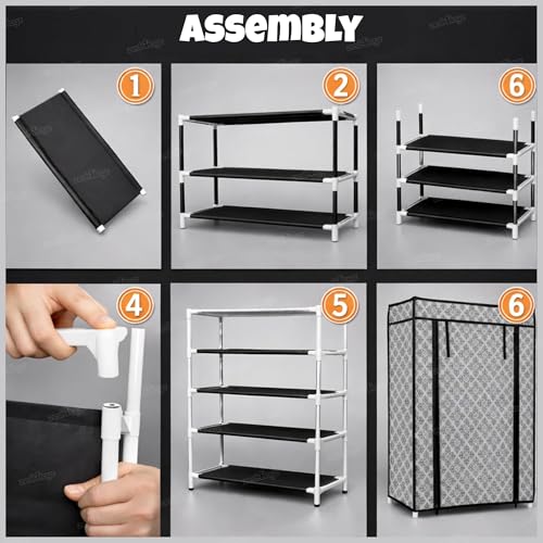 Image of Zest 4 Toyz 4 Shelf Shoe Rack for Home with Zip Door Cover & Side Pockets Shoe Stand Multipurpose Storage Rack for Footwear Toys Clothes with Dustproof Cover (Printed Design)
