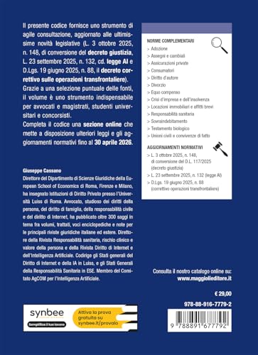 Codice Civile 2026 E Norme Complementari. Aggiornato A Legge Ai E Conversione Del Decreto Giustizia - 2