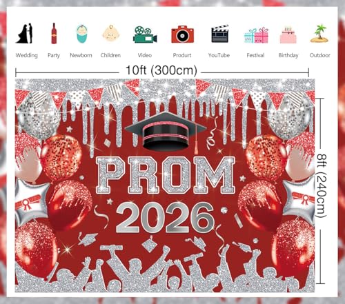 Fondo fotográfico rojo y plata graduación 2026 10x8ft miniatura 6