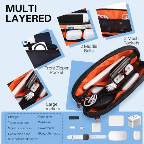 Teskyer Kabeltasche Organizer - wasserdichte, Tragbar, Reise Gadgets, Kompaktes Design, Travel Essentials, 23 x 13 x 5 cm, Schwarz