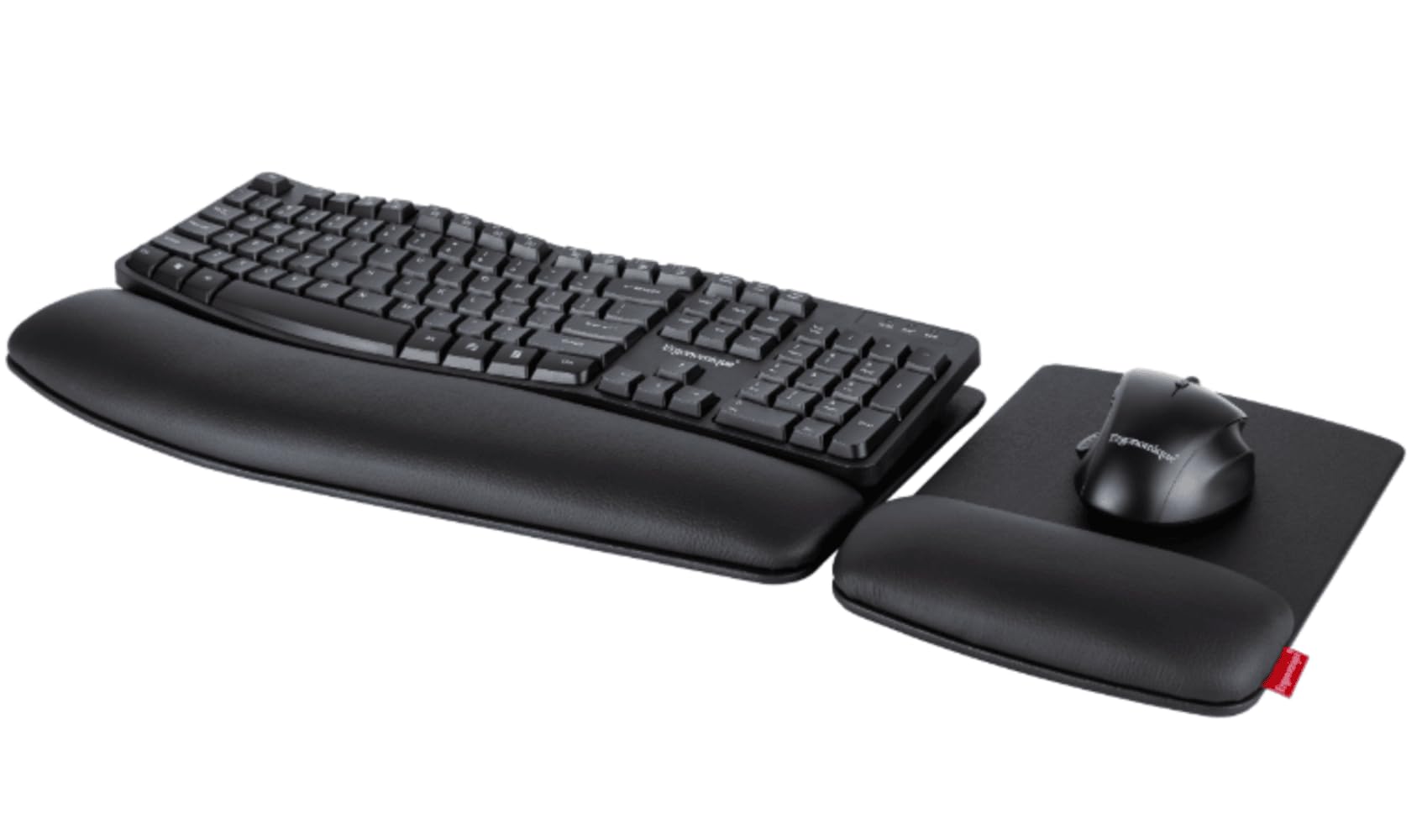 Ergonimique Ergonomisches Set Tastatur & Maus QWERTZ kabellos | ErgoTouch Flow-Modell – Set bestehend aus kabelloser Tastatur, Leder-Handballenauflage, kabelloser Maus und Mauspad