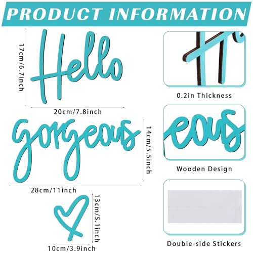 Image of Blulu Hello Gorgeous Wall Decor Sign Hello Gorgeous Wall Art Minimalist Wooden Words Decor for Lash Room, Salon, Vanity or Makeup Room, Bathroom, Bedroom, Office(Blue)