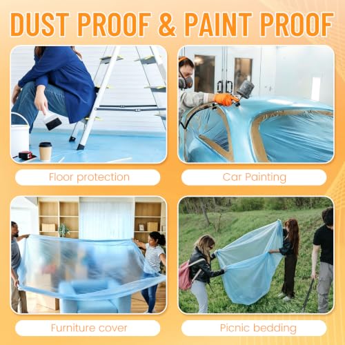 Image of 6 Rolls 71 inch x 66' Pre-Taped Masking Film, Painters Plastic Sheet, Plastic Drop Cloth for Painting, Tape and Drape for Automotive Covering and Appliance Protection