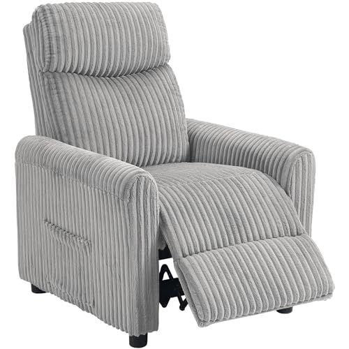 HOMCOM Sillón Relax Reclinable, Sillón Reclinable Manual, Tapizado en Pana, Instalación Rápida, Reposapiés, Acolchado Grueso, para Salón, Dormitorio, Oficina, Gris Claro