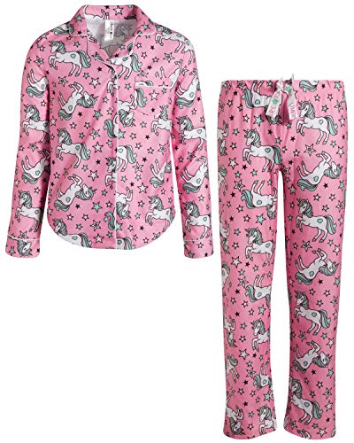 Limited Too Girls' 2-Piece Flannel Coat Sleepwear Pajama Pant Set, Pink/Unicorn, Size 10/12