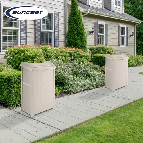 Suncast 2 Pack 15.75" x 16" x 31.6" Trash Hideaway 33 Gallon Resin Outdoor Commercial Garbage Container with Lid for Backyard, Deck, or Patio in Taupe - image 5