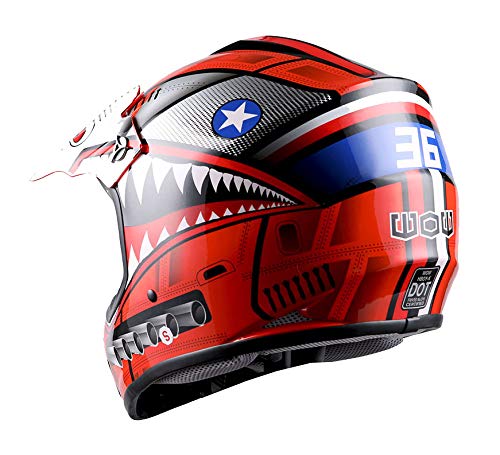 WOW Youth Kids Motocross BMX MX ATV Dirt Bike Helmet Shark Red