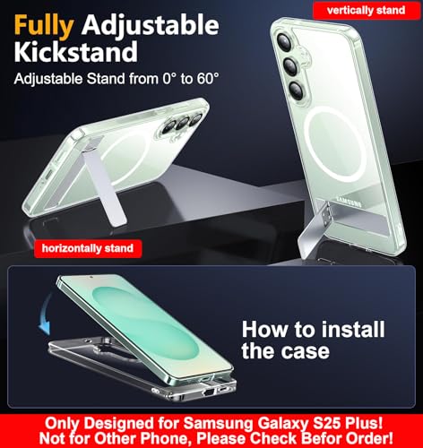 Image of SPIDERCASE Magnetic for Samsung Galaxy S25 Plus Case, with [3 Stand Ways][ Military Grade Drop Protection] with Invisible Stand Shockproof Slim Case Just for Samsung Galaxy S25 Plus 6.7 inch, Clear