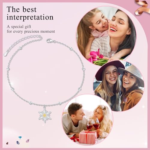 Image of FLYOW S925 Sterling Silver Anklet for Women Summer Boho Beach Charm Adjustable Foot Ankle Bracelet Jewelry Birthday Gift