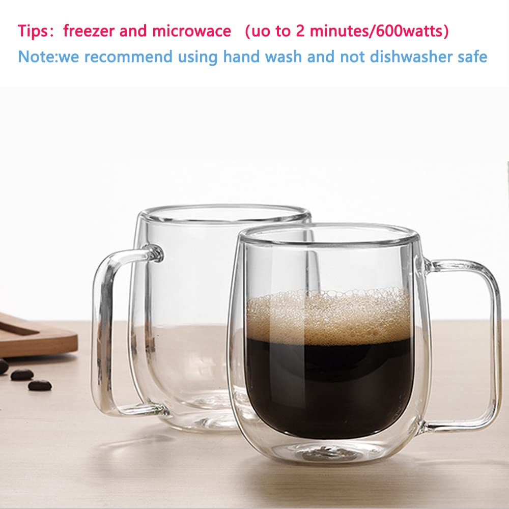 BOWD Bicchieri da caffè a doppia parete da 350 ml, tazza da tè, tazza isolante, tazze perfette per latte, cappuccino, bicchieri isolati a doppia parete con manico, 2 pezzi