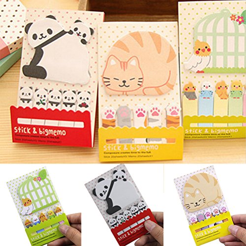 WWahuayuan 3 Pcs Lovely Panda Cat Cage Pattern Bookmark Marker Cute Memo Flag